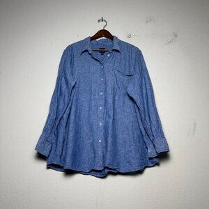 Gap Long Sleeve Shirt Men XXL Blue Chambray Linen Blend Western Button Up Casual